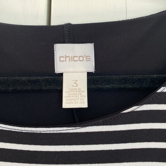 Chico’s Size‎ 3 Layered Striped Blouse Black and White Classic Blouse Chicos XL - Picture 4 of 7